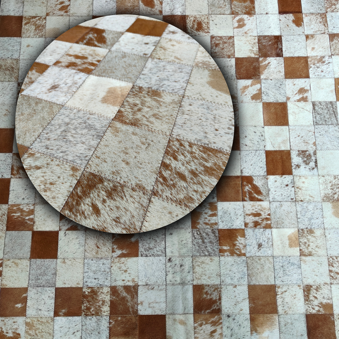 Brown and White Checkered Nguni Hide Mat
