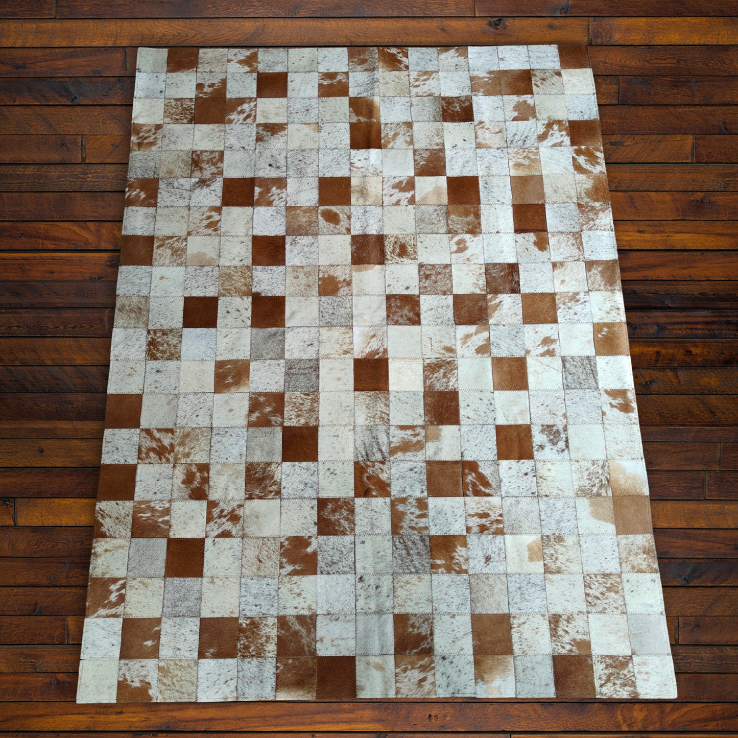Brown and White Checkered Nguni Hide Mat