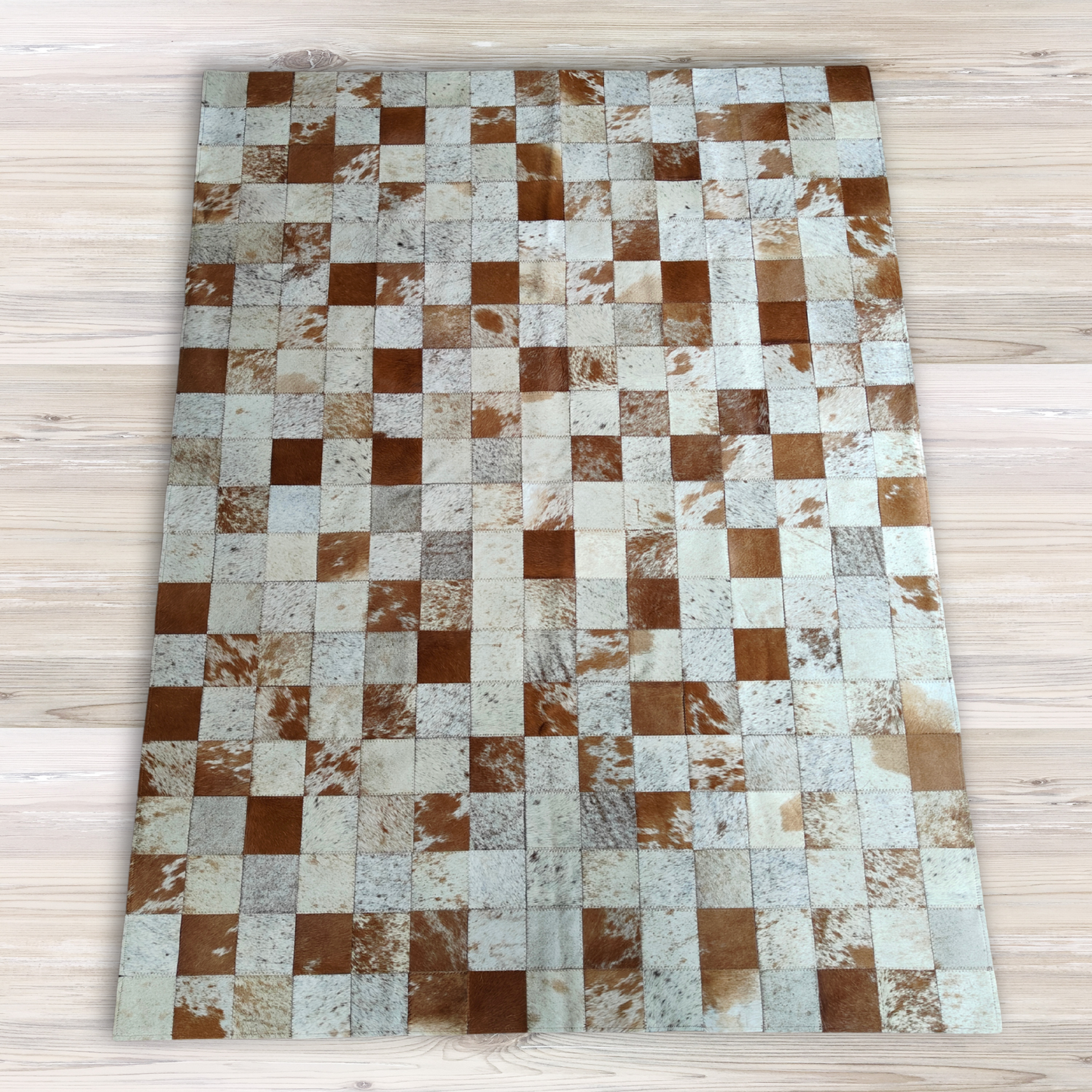 Brown and White Checkered Nguni Hide Mat