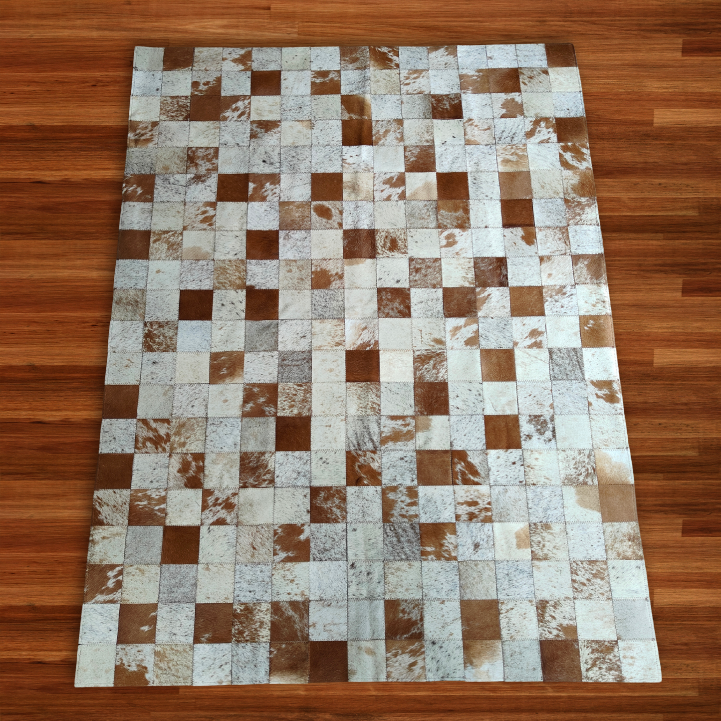 Brown and White Checkered Nguni Hide Mat
