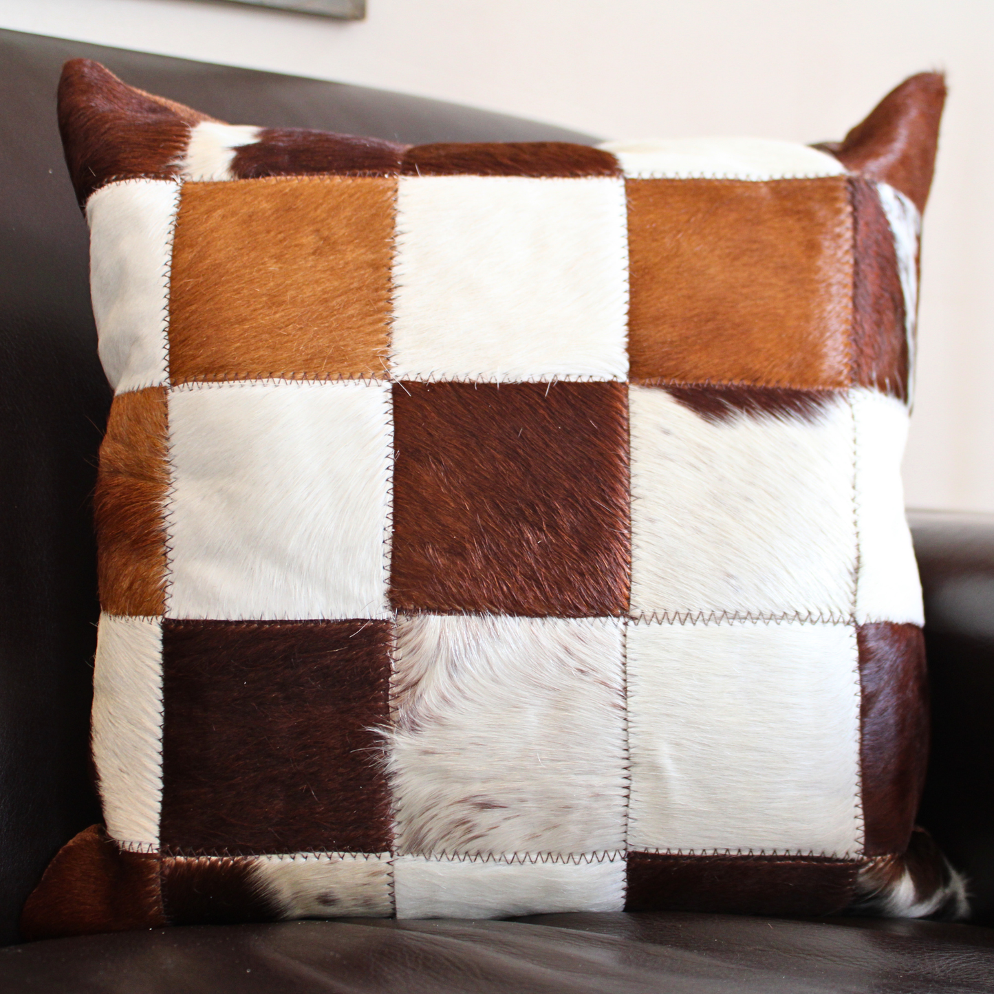 Brown & White 10cm Block Nguni Cushion