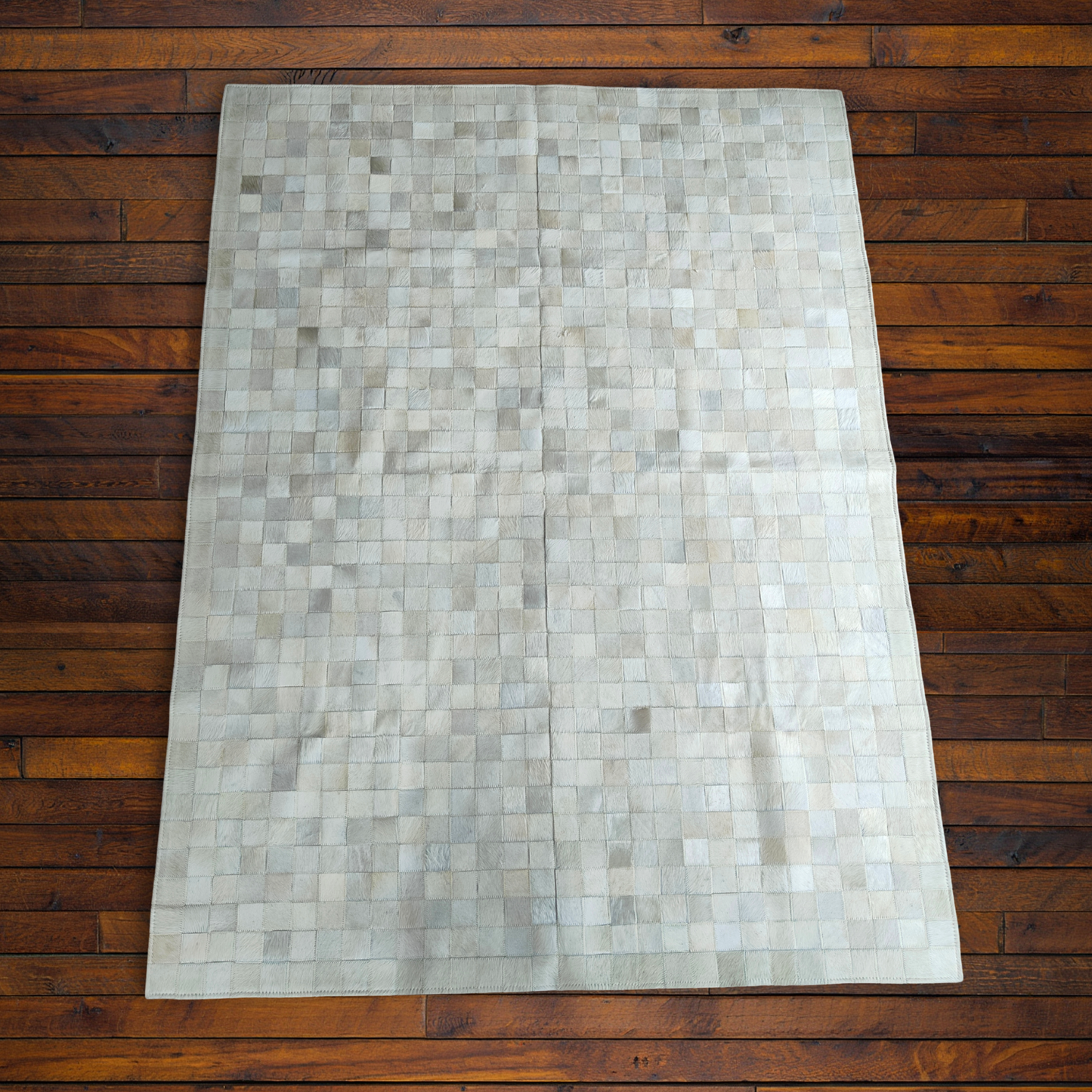 Cream Checkered Nguni Hide Mat