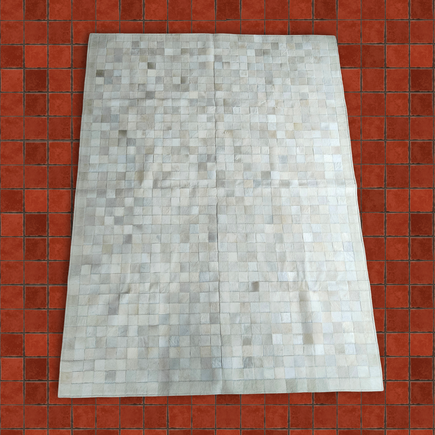 Cream Checkered Nguni Hide Mat