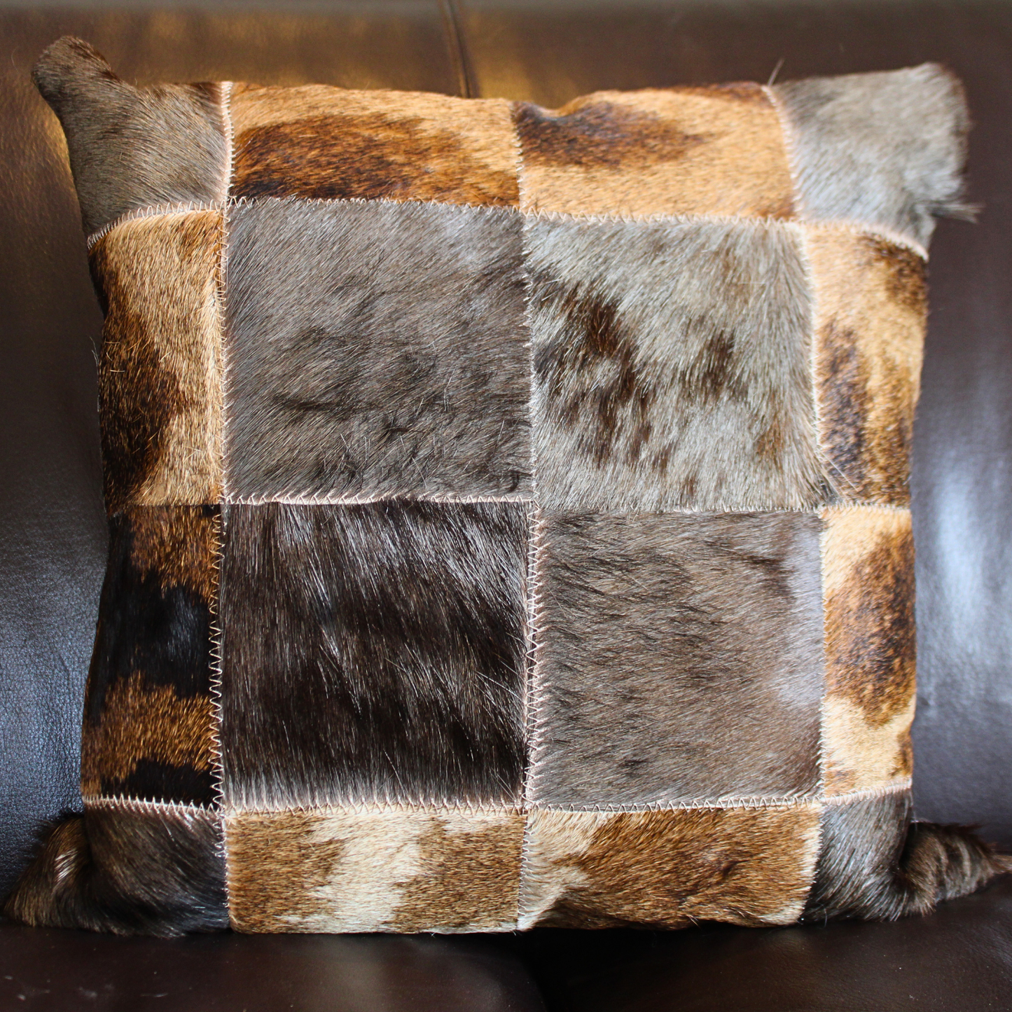 Giraffe & Wildebeest Block Cushion